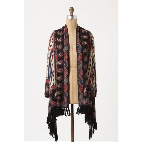 Anthropologie Guinevere Vinalhaven Boho Fringe Waterfall Cardigan Multicolor S - Picture 10 of 10